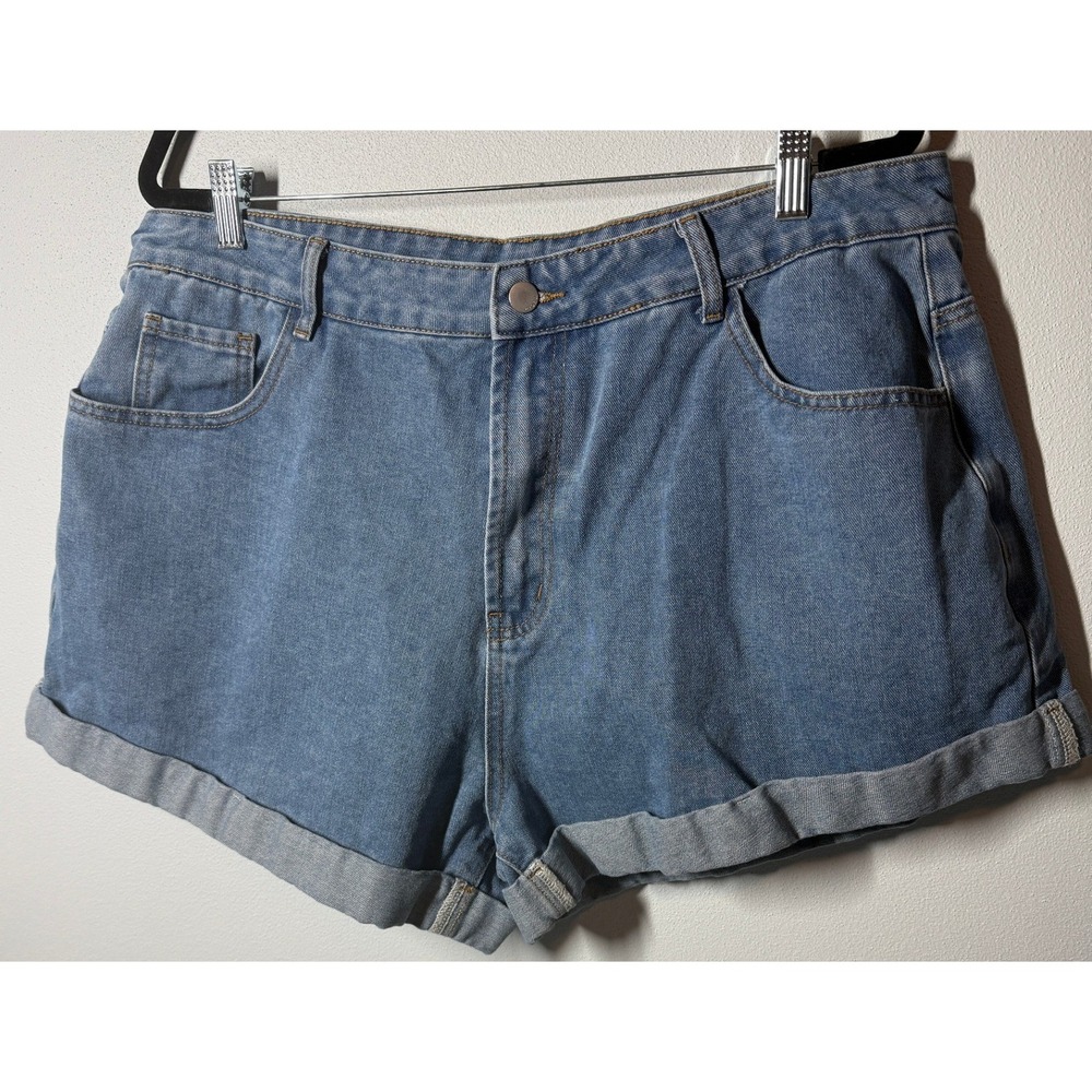 Cider Denim Shorts 2XL Blue Cuffed Hem High Rise Festival Boho Indie Streetwear
